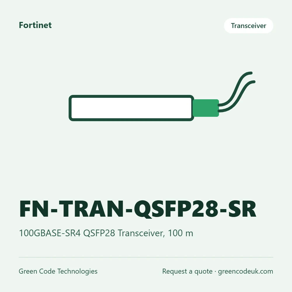 Fortinet FN-TRAN-QSFP28-SR – 100GBASE-SR4 QSFP28 Transceiver, 100 m